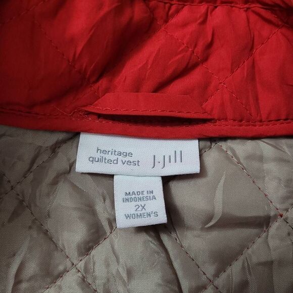 J. Jill Red Heritage Quilted Vest Sz 2X Lightweight Sleeveless Full Zip Front - Picture 5 of 8